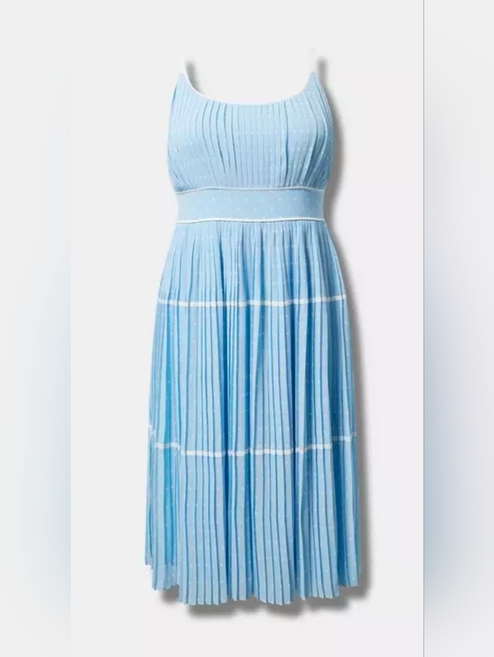 Marylin Monroe Light Blue Tiered Pleated Midi Dress with Spaghetti Straps